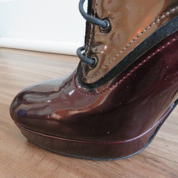 LANVIN River 2009 Collection Mirrored Patent Bronze Heel Platform Lace Up Shoes - Picture 10 of 15